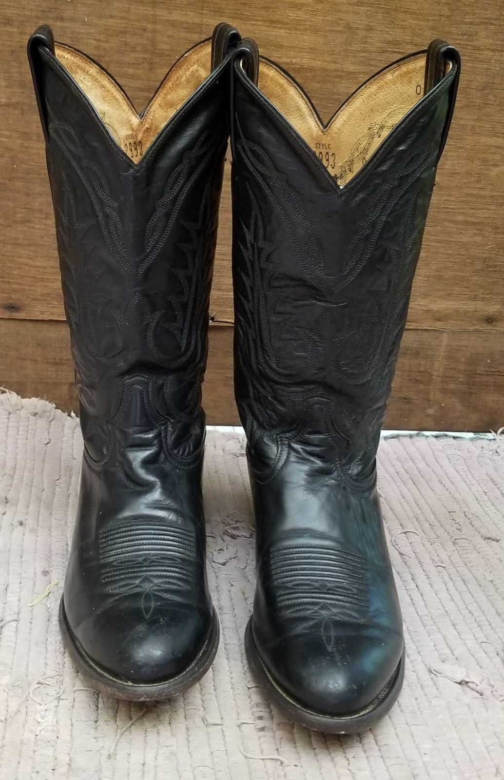 Tony Lama Men's Black Leather Western Cowboy Boots Vintage US Made 8 D ...
