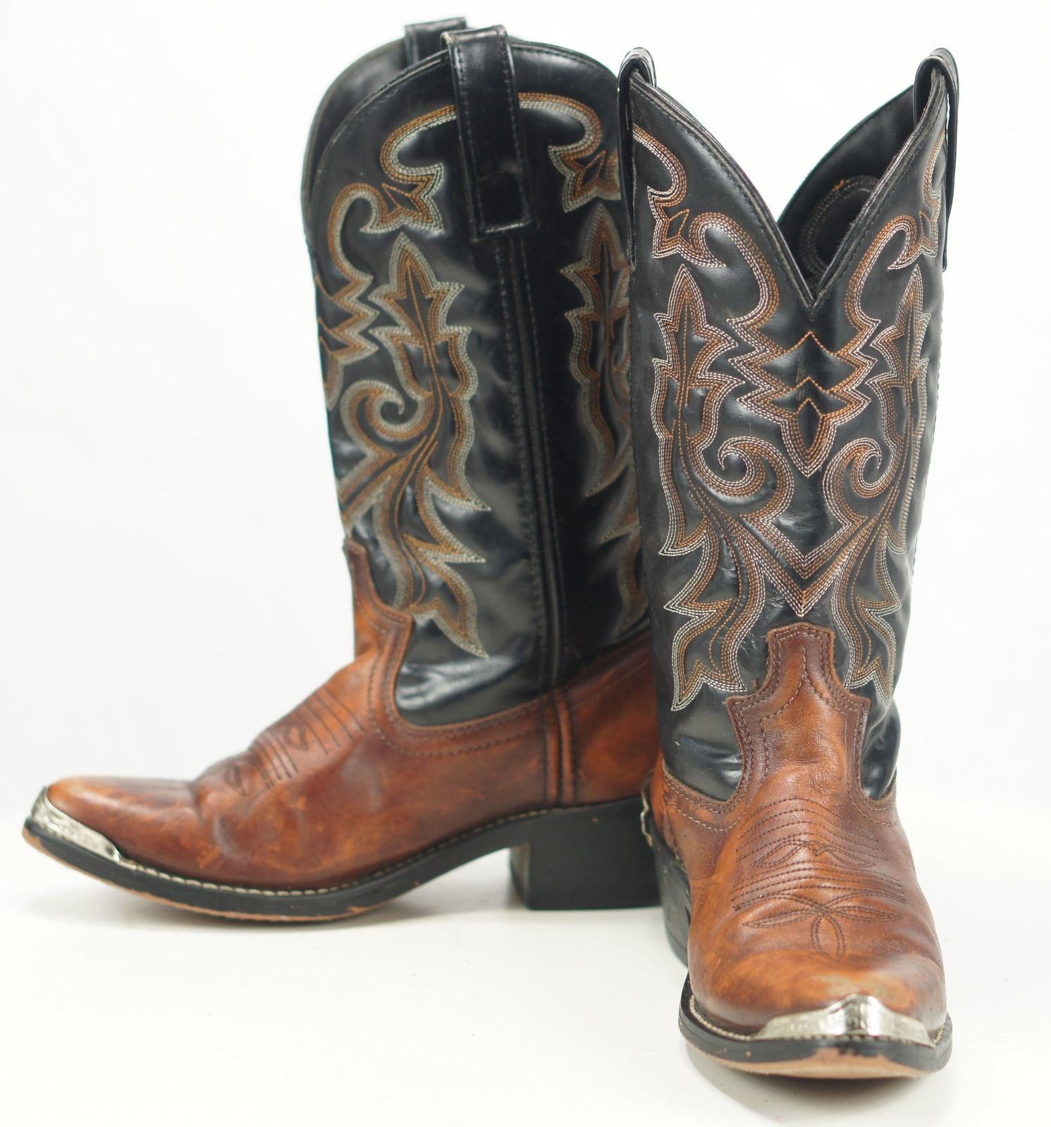 Masterson Men's Western Cowboy Boots Brown And Black Leather Silver Tips 7.5 D