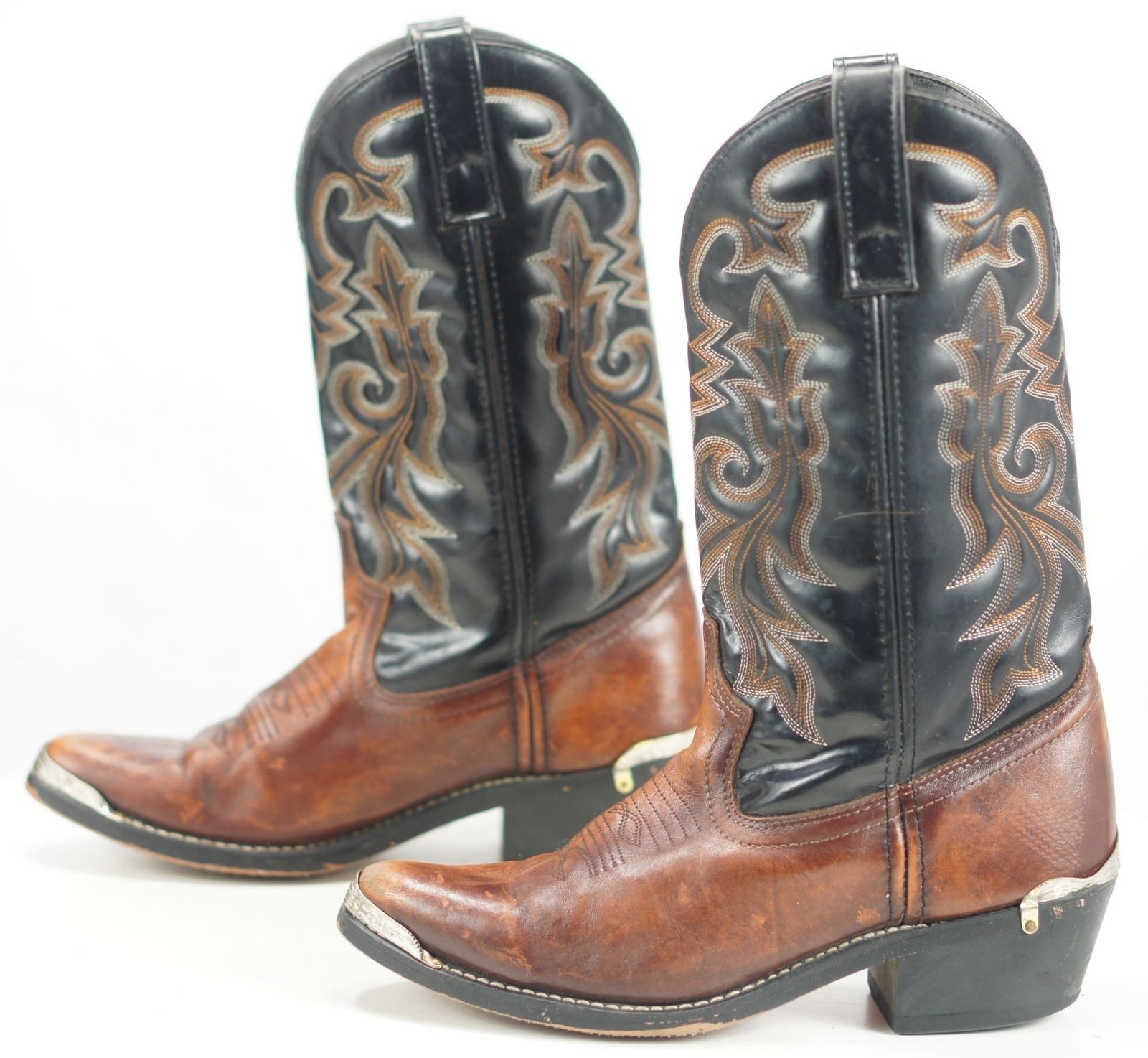 Masterson Men's Western Cowboy Boots Brown and Black Leather Silver