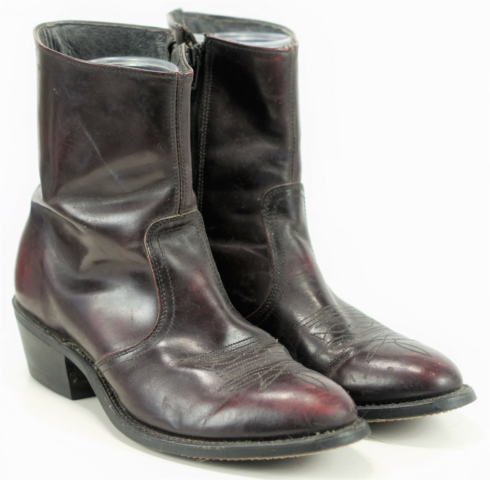 Men's Burgundy Western Ankle Half Chelsea Boots Vintage US Union Made Zip 9 EE