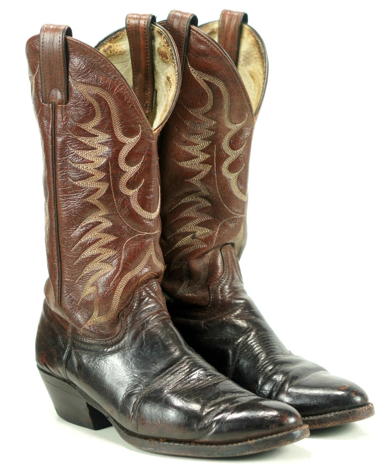 Abilene Men's Western Cowboy Boots Brown Leather Patina Vintage US Made 8.5 D