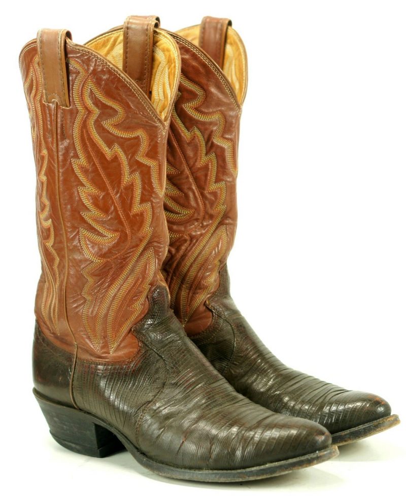 Justin Men's Lizard Exotic Cowboy Western Boots Two Tone Vintage US Made 8.5 D