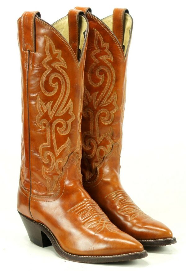 Justin Women's Caramel Leather Western Cowboy Boots Boho Vintage USA Made 5 C