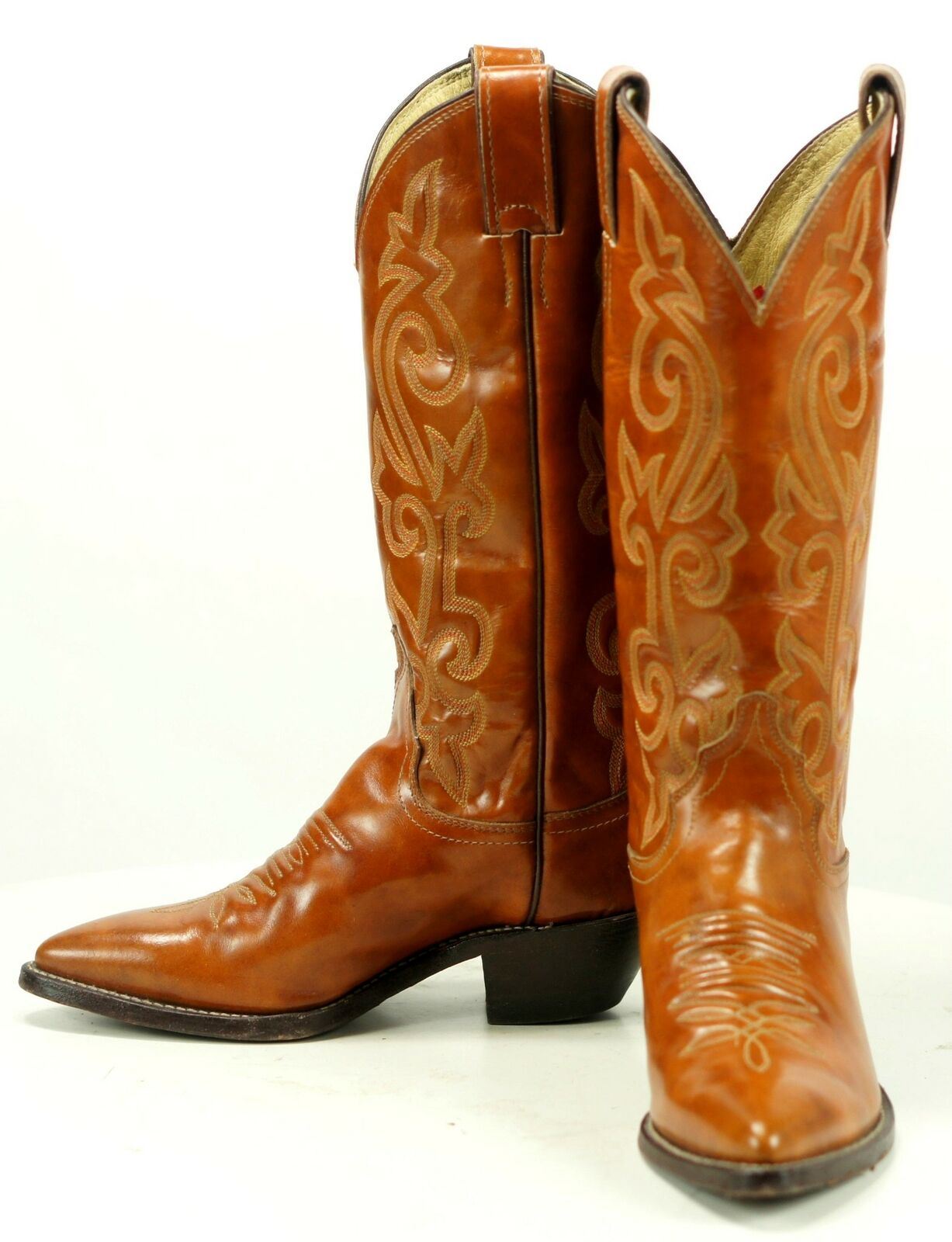Justin Women's Caramel Leather Western Cowboy Boots Boho Vintage USA