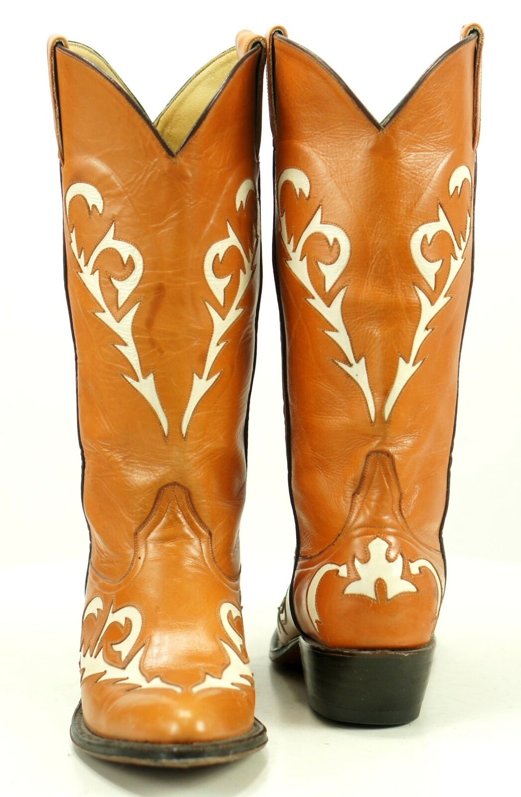 Ortega Women's Caramel Leather Inlay Western Cowboy Boots Boho Festival Size 5.5