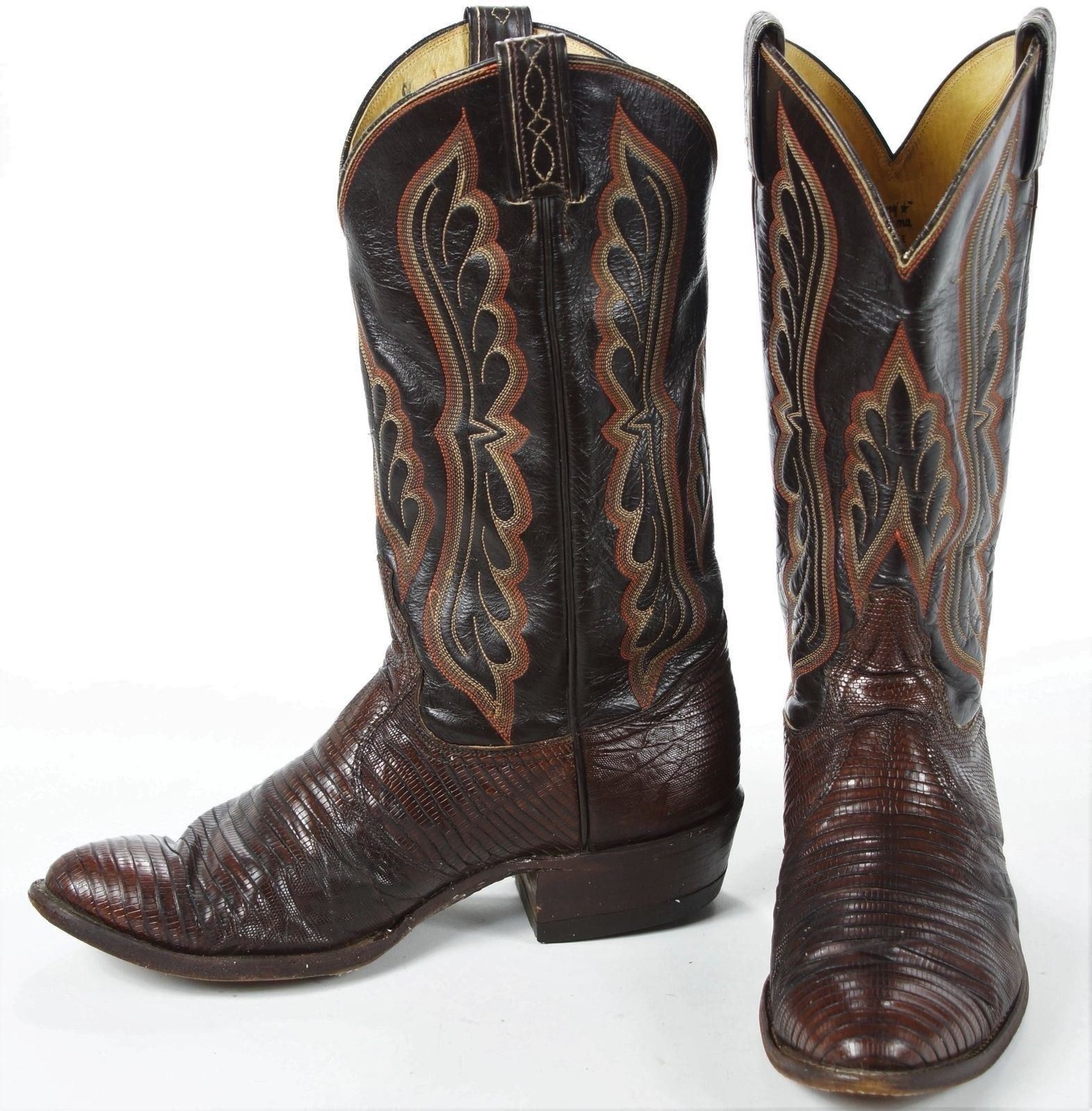 Tony Lama Lizard Butterfly Cowboy Boots Vintage Black Label US Handmade ...