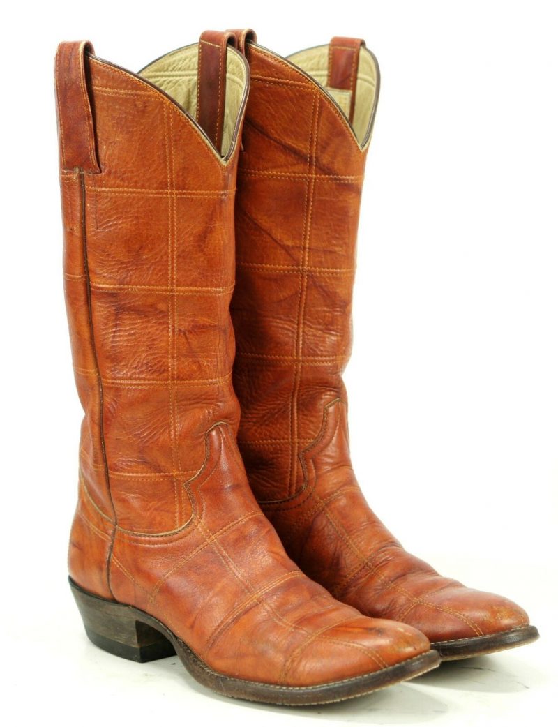 Luskeys Women's Brown Leather Patchwork Cowboy Hippie Boots Vintage Hand Made 8