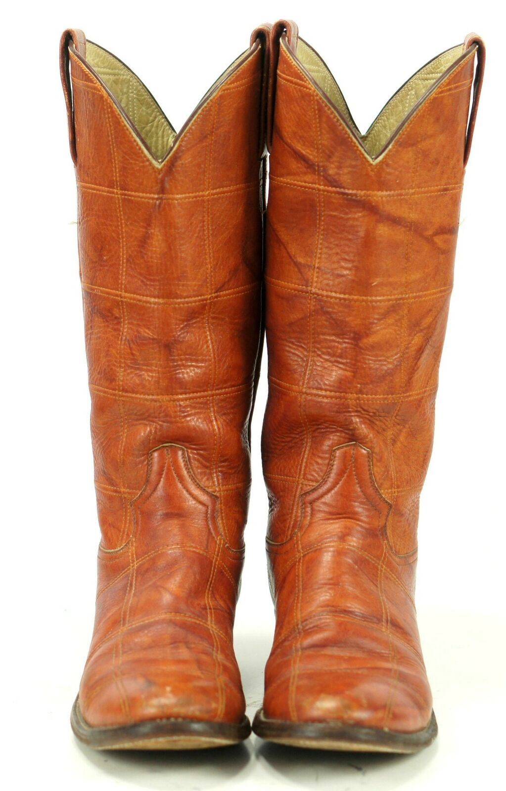 women's trendy vintage leather patchwork chunky calf boots