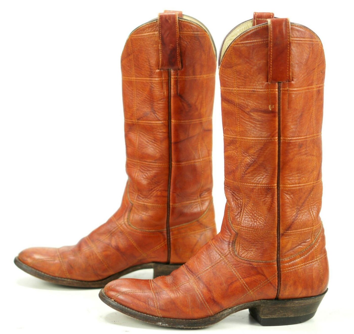 women's trendy vintage leather patchwork chunky calf boots
