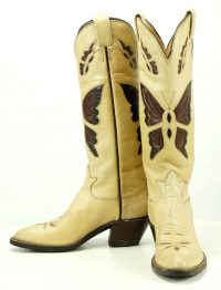 Tony Lama Women's Inlay Butterfly Tall Cowboy Boots Boho Vintage 70s El Paso 5.5
