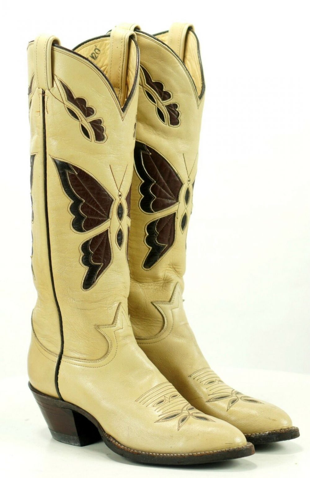 Tony Lama Women's Inlay Butterfly Tall Cowboy Boots Boho Vintage 70s El