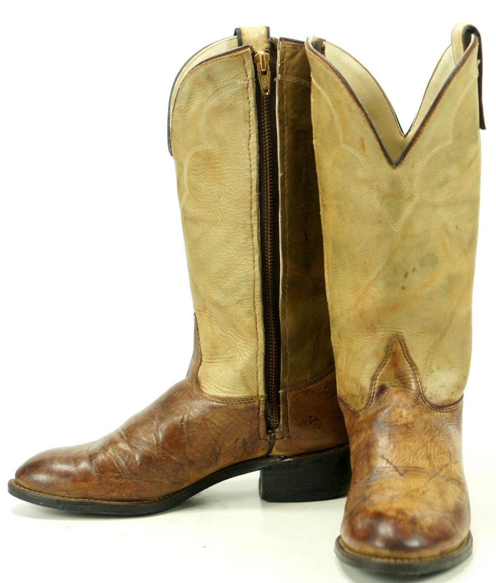 Texas Women's Cowboy Boots Distressed Brown Leather Zippers Vintage US Made 7 M oldrebelboots