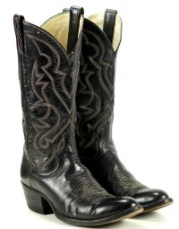 Vintage 1989 Dan Post Black Leather Cowboy Western Boots a270 (2)