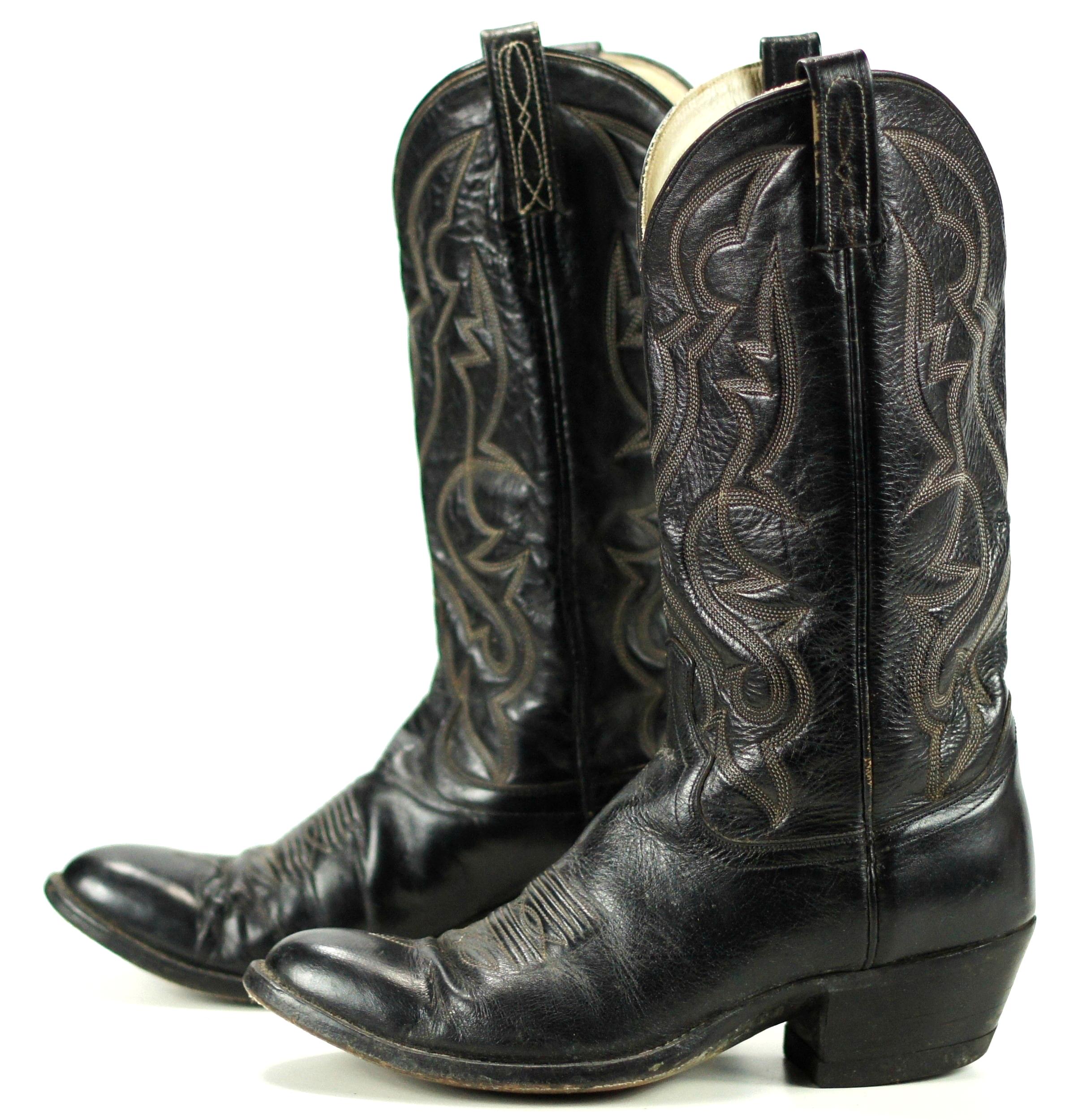 Dan Post Black Leather Cowboy Western Boots Vintage 1989 Men's 8 D ...