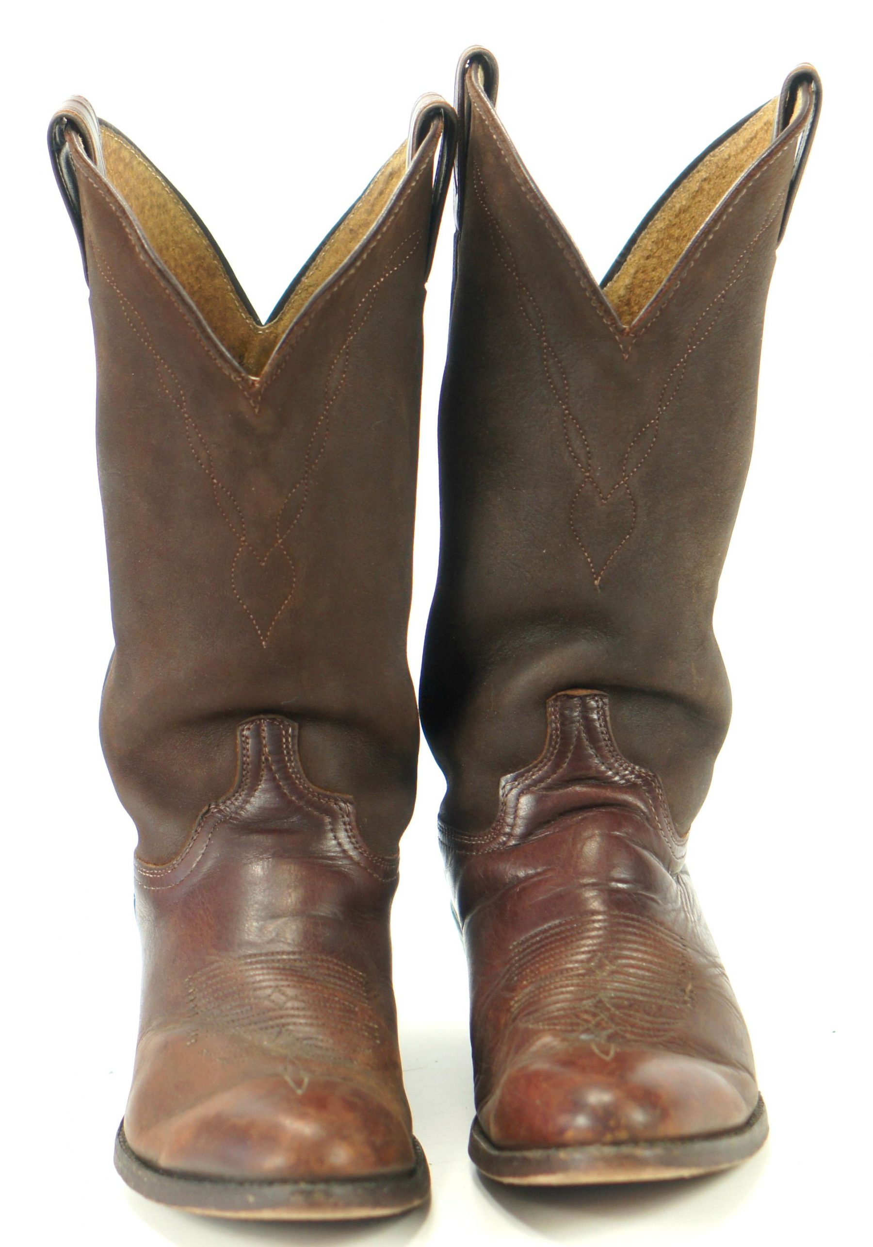 Abilene Brown Suede And Leather Vintage Western Cowboy Boots Mens 85