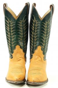 Vintage Justin Green & Tan Leather Cowboy Western Boots USA Made Women