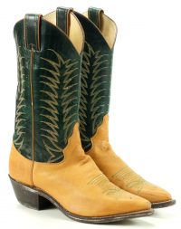 Vintage Justin Green & Tan Leather Cowboy Western Boots USA Made Women