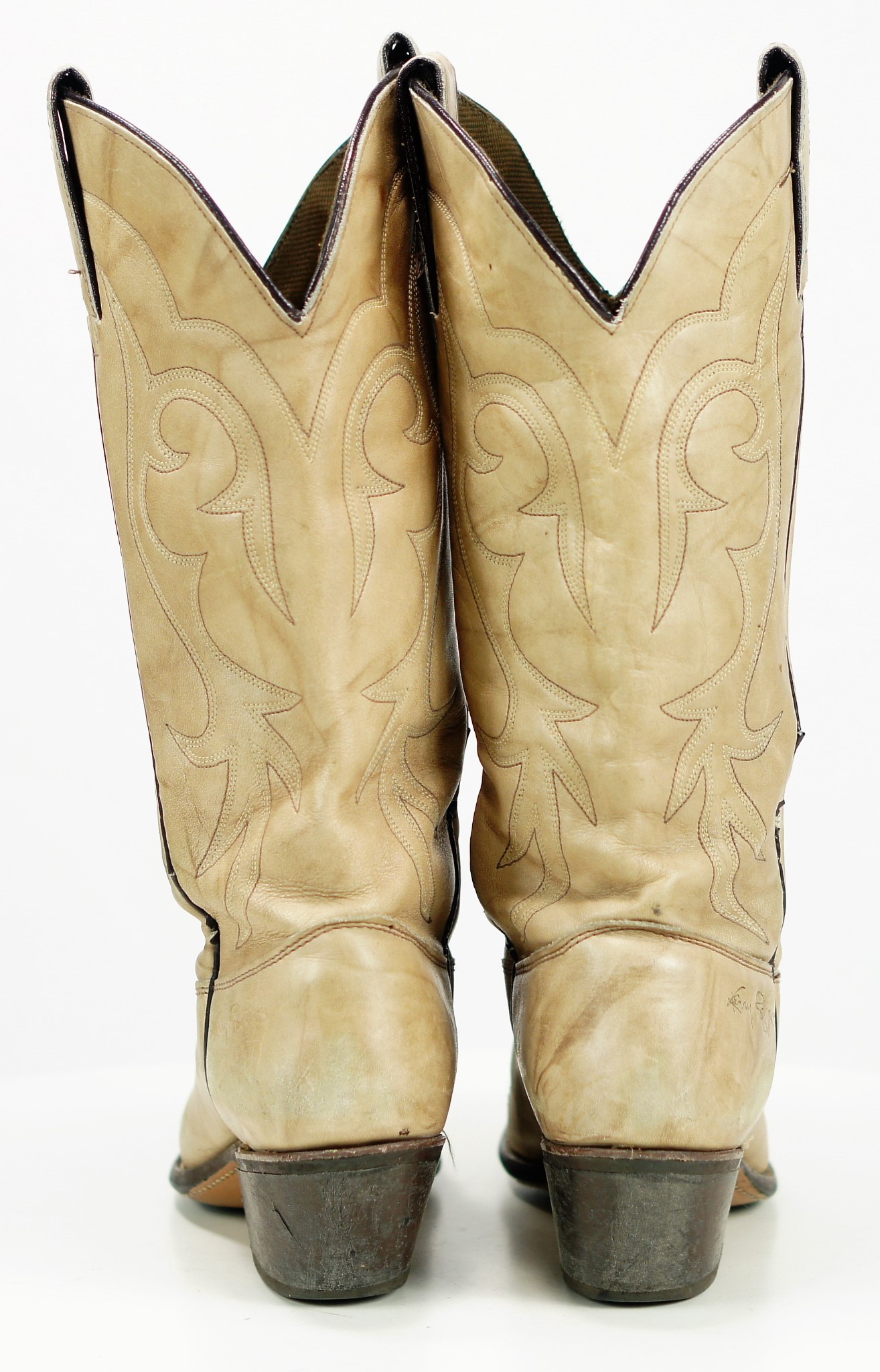 Kenny Rogers Women's Marbled Bone Leather Western Cowboy Boots Vintage