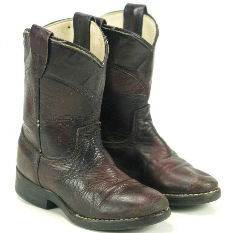 Laredo Toddlers Burgundy Leather Western Cowboy Boots Round Toe US Made Kids (6)