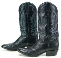 VINTAGE JUSTIN USA MADE BLACK LIZARD COWBOY BOOTS MENS (3)A