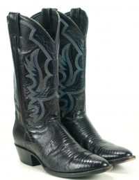 VINTAGE JUSTIN USA MADE BLACK LIZARD COWBOY BOOTS MENS (8)A