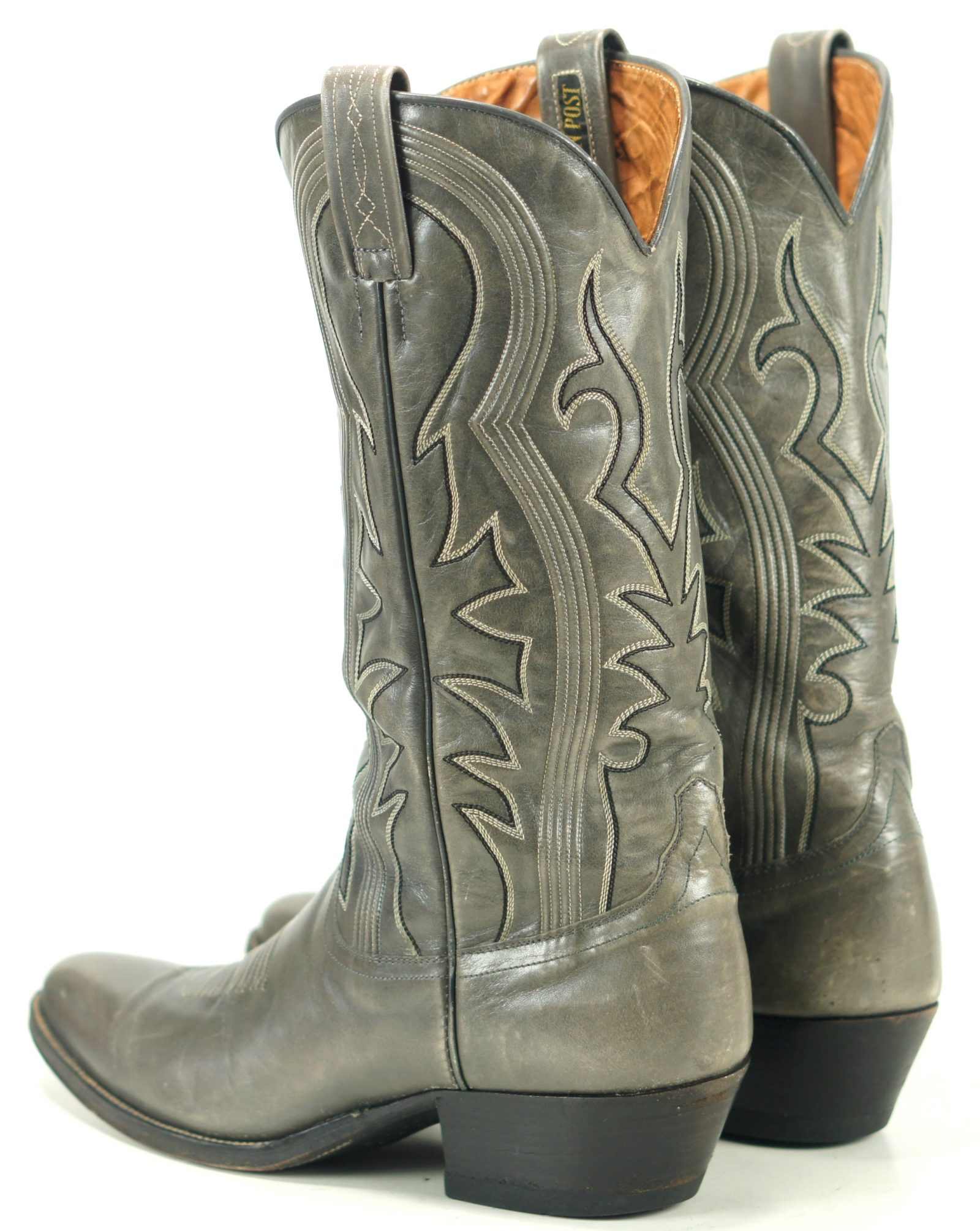 Dan Post Men s Gray Leather Cowboy Western Boots Vintage 70s 80s Spain 