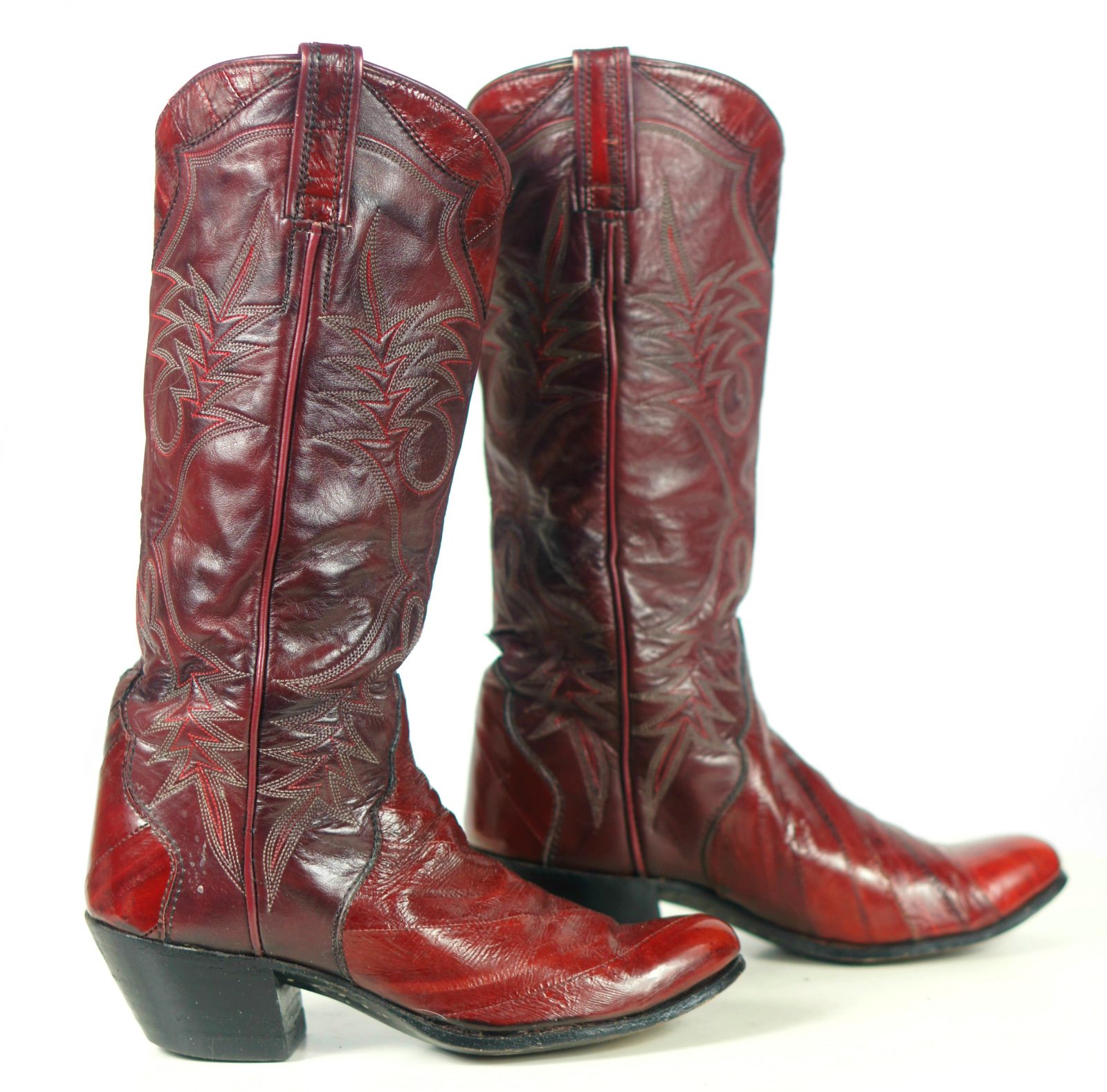 Custom Vintage 70s Burgundy Eelskin Cowboy Western Boho Boots Women