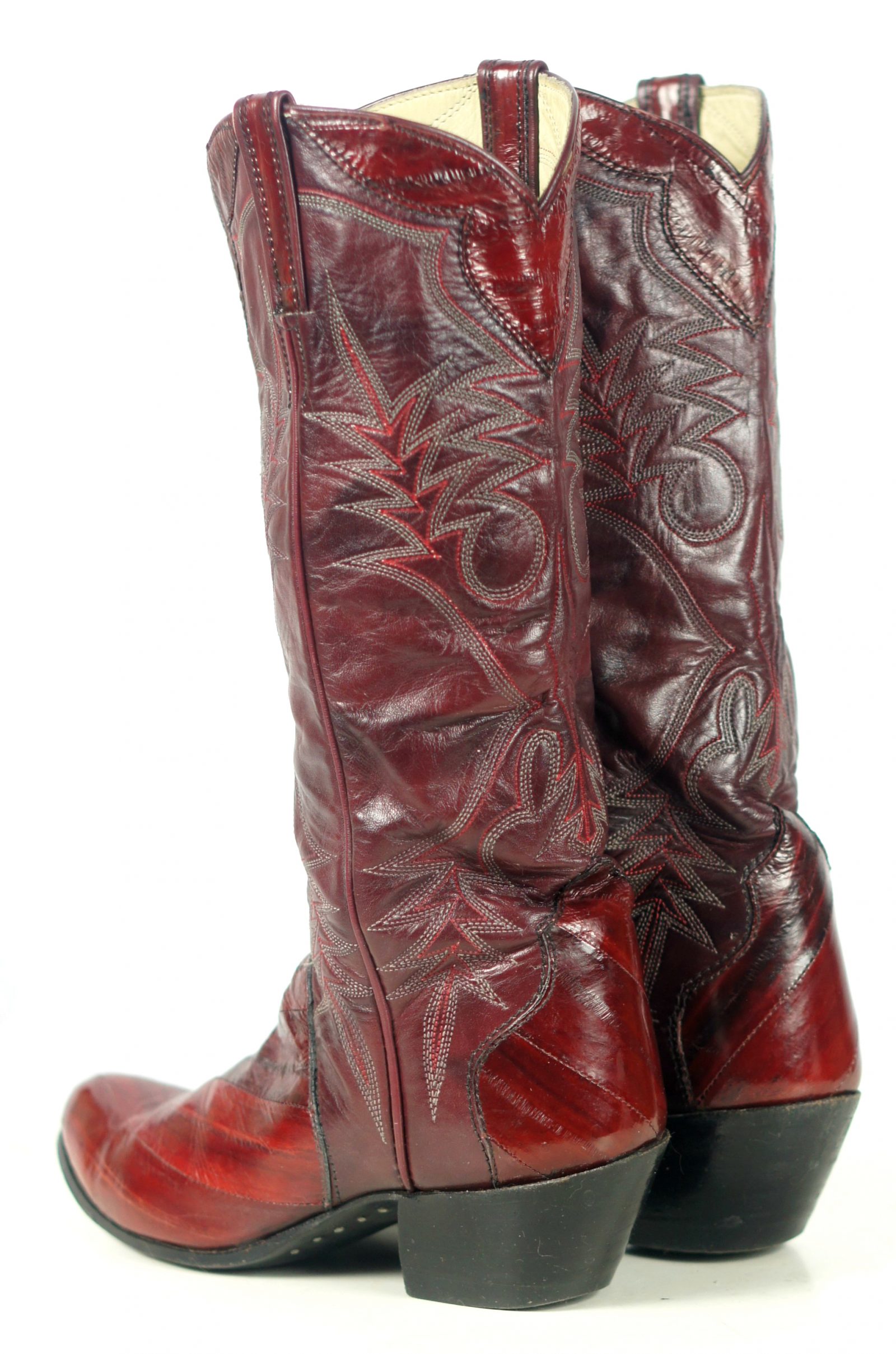 Custom Vintage 70s Burgundy Eelskin Cowboy Western Boho Boots Women