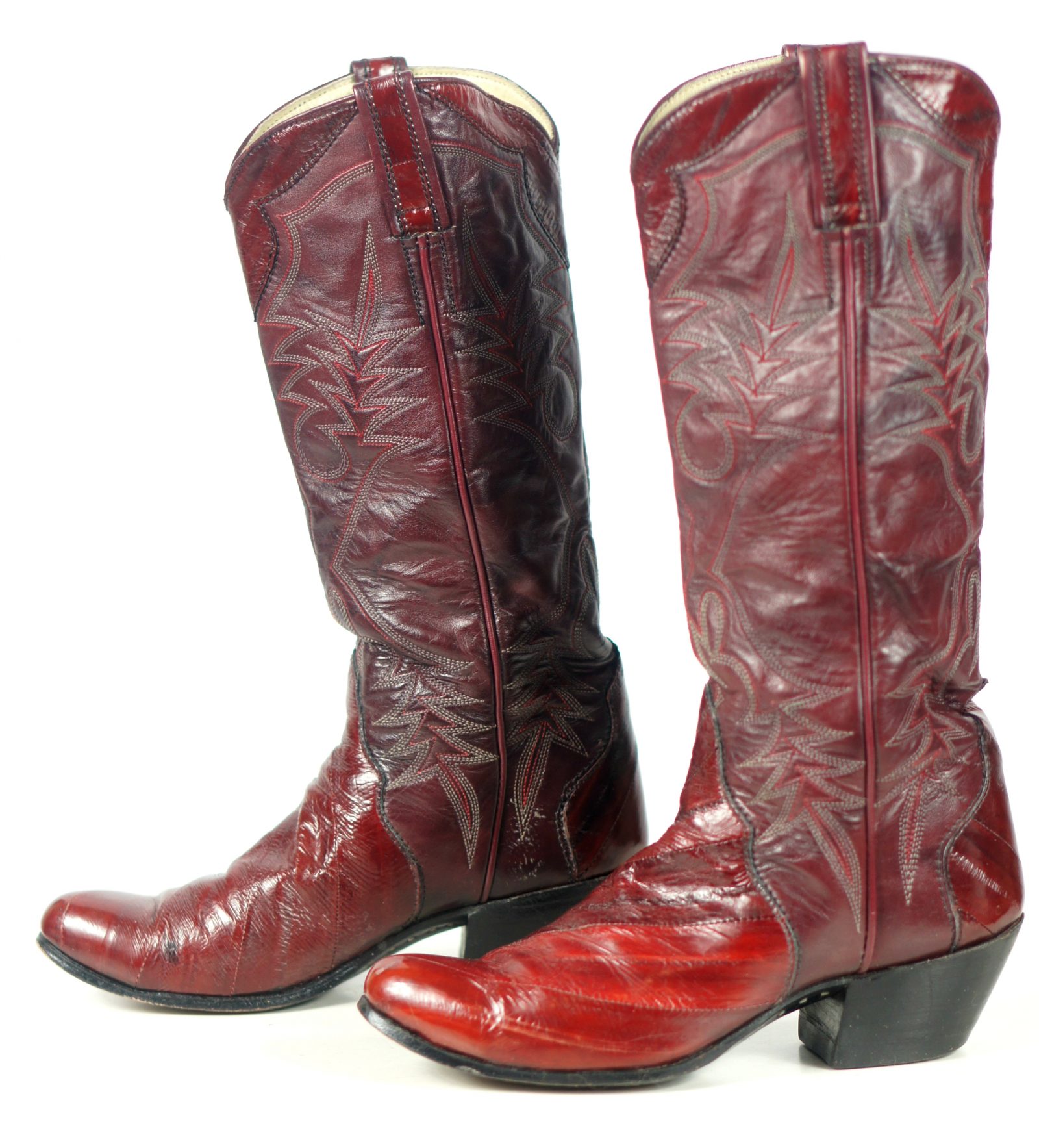 Custom Vintage 70s Burgundy Eelskin Cowboy Western Boho Boots Women