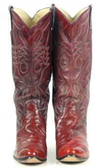 Custom Vintage 70s Burgundy Eelskin Cowboy Western Boho Boots Women