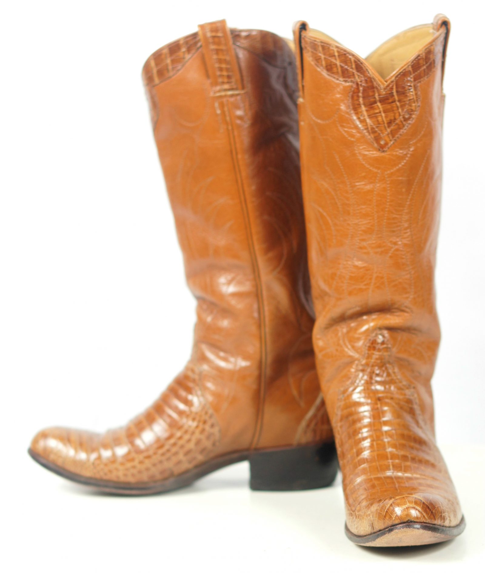 Custom Vintage 70s Caramel Brown Alligator Cowboy Western Boots Women
