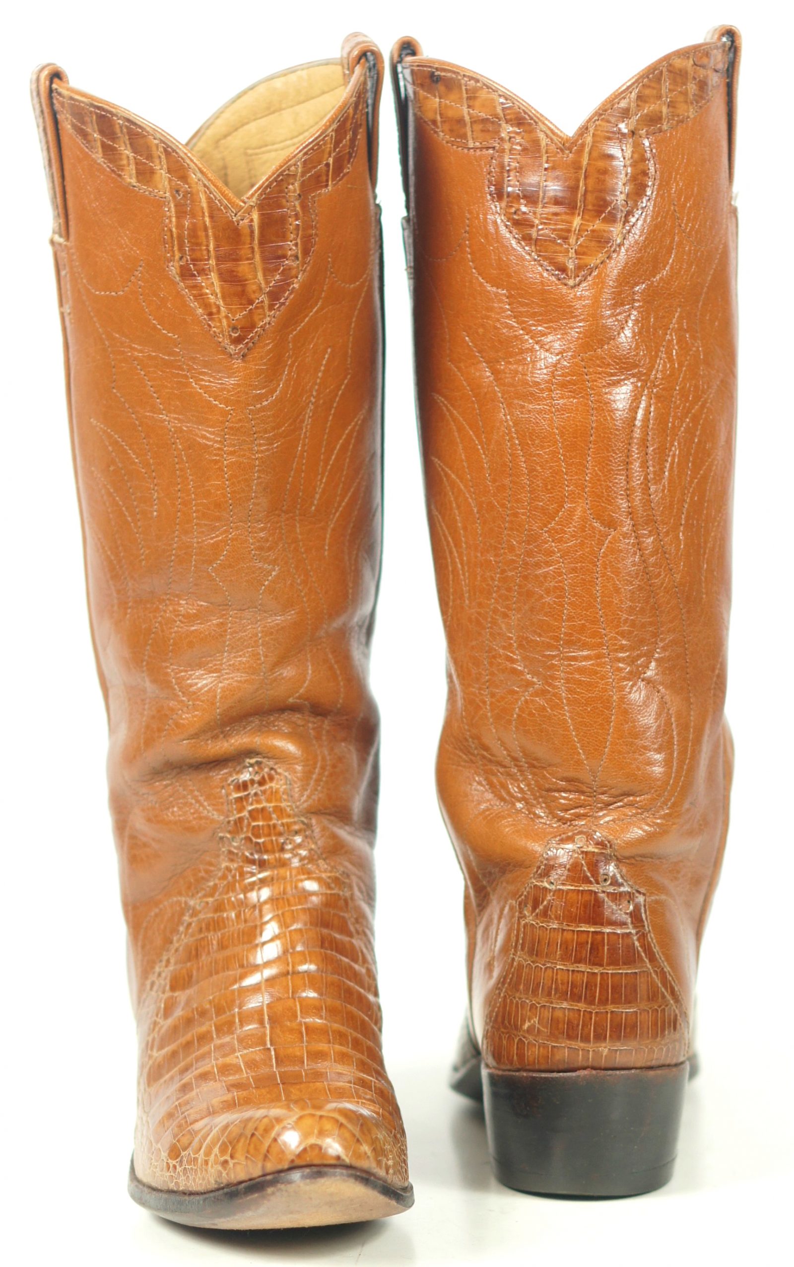 Custom Vintage 70s Caramel Brown Alligator Cowboy Western Boots Women
