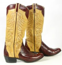 Custom Vintage 70s Mahogany & Butter Yellow Eelskin Cowboy Boots Women