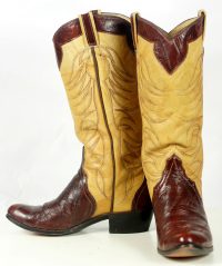 Custom Vintage 70s Mahogany & Butter Yellow Eelskin Cowboy Boots Women