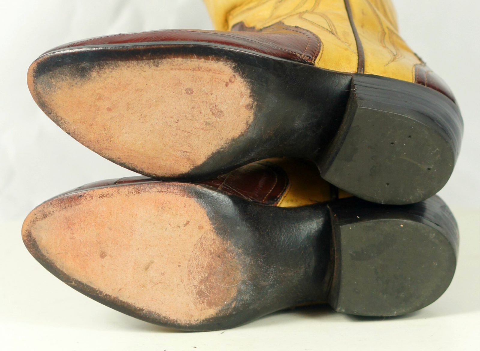 Custom Vintage 70s Mahogany & Butter Yellow Eelskin Cowboy Boots Women