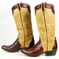 Custom Vintage 70s Mahogany & Butter Yellow Eelskin Cowboy Boots Women