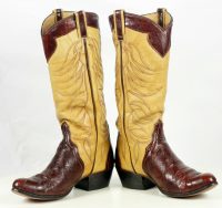 Custom Vintage 70s Mahogany & Butter Yellow Eelskin Cowboy Boots Women