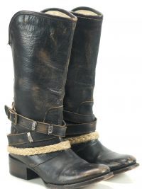 Freebird by Steven Drove Distressed Black Leather Biker Boots Back Zip Womens 7 (12)