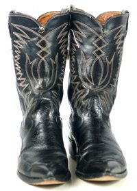 Justin Ft Worth Black Cowboy Boots Pointy Toe Vintage 70s US Made Men