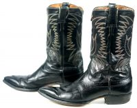 Justin Ft Worth Black Cowboy Boots Pointy Toe Vintage 70s US Made Men