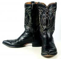 Justin Ft Worth Black Cowboy Boots Pointy Toe Vintage 70s US Made Men