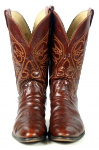 Olathe Cowboy Western Boots Brown Leather Deep Vees Vintage US Made Men