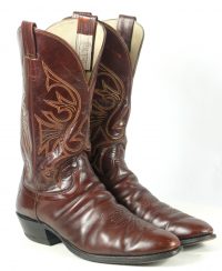 Olathe Cowboy Western Boots Brown Leather Deep Vees Vintage US Made Men