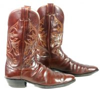 Olathe Cowboy Western Boots Brown Leather Deep Vees Vintage US Made Men