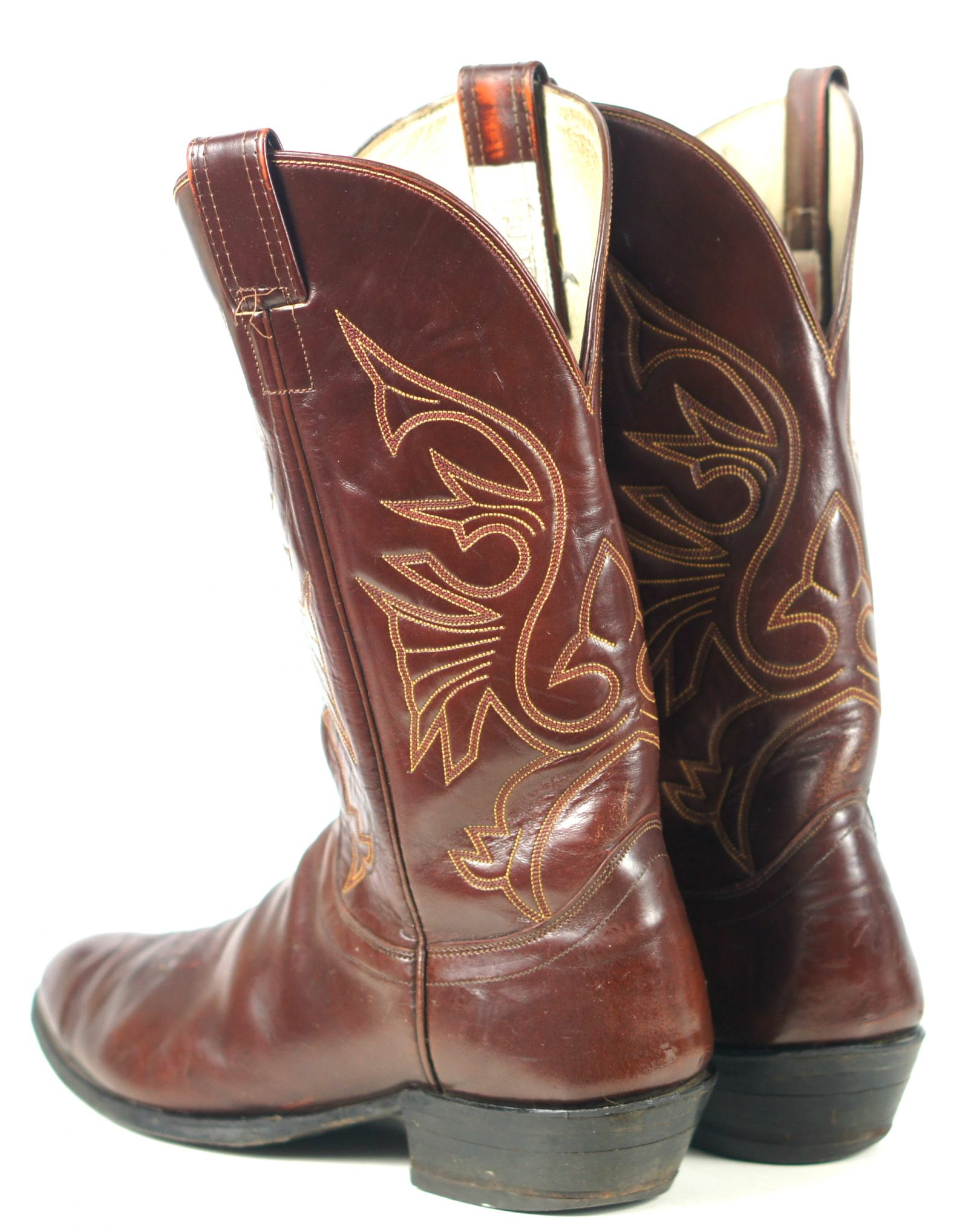 Olathe Cowboy Western Boots Brown Leather Deep Vees Vintage US Made Men