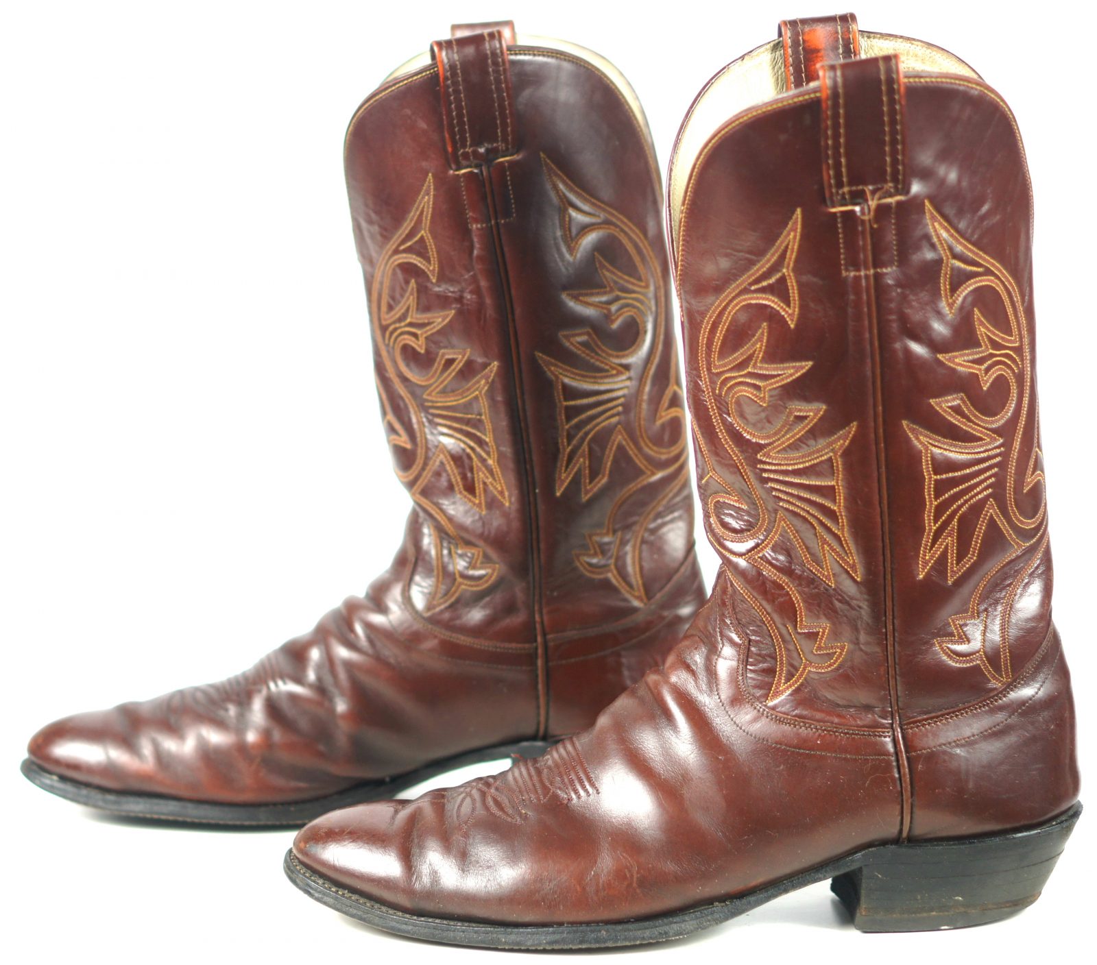 Olathe Cowboy Western Boots Brown Leather Deep Vees Vintage US Made Men