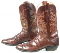 Olathe Cowboy Western Boots Brown Leather Deep Vees Vintage US Made Men