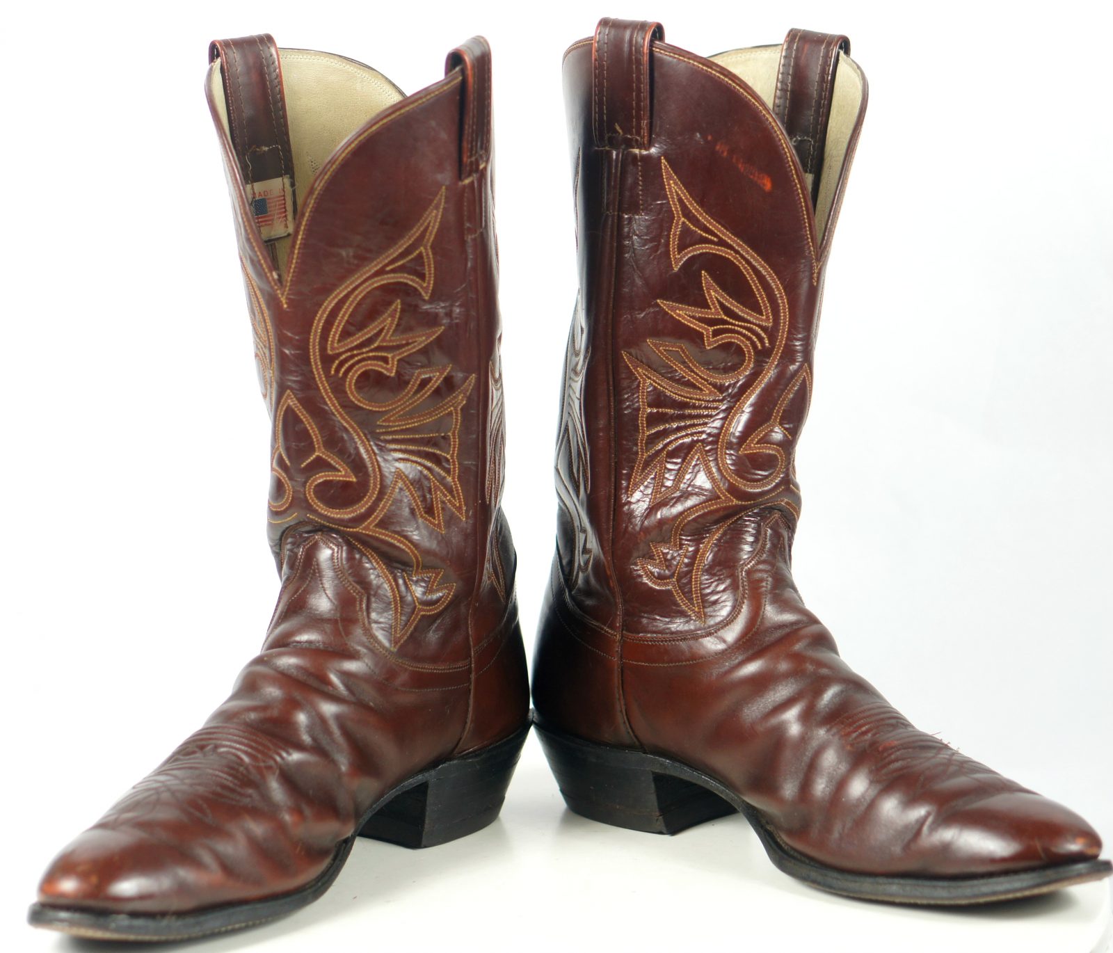 Olathe Cowboy Western Boots Brown Leather Deep Vees Vintage US Made Men ...