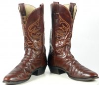 Olathe Cowboy Western Boots Brown Leather Deep Vees Vintage US Made Men