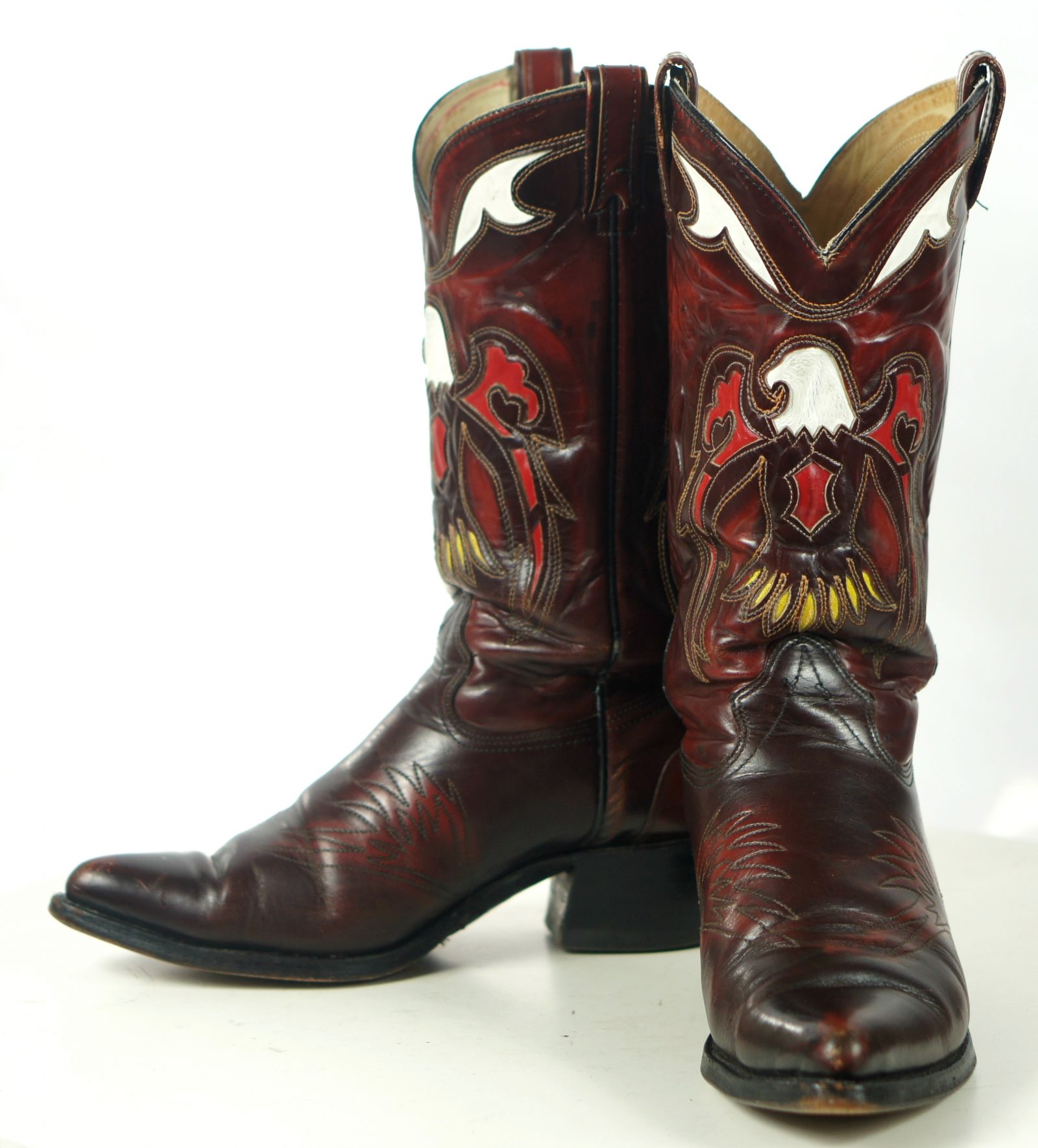 Texas Vintage Inlay Cowboy Western Boots Multicolor Eagles US Made Men